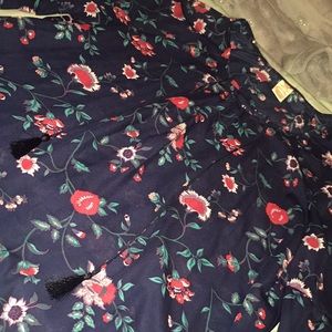2 x navy floral tassel blouse